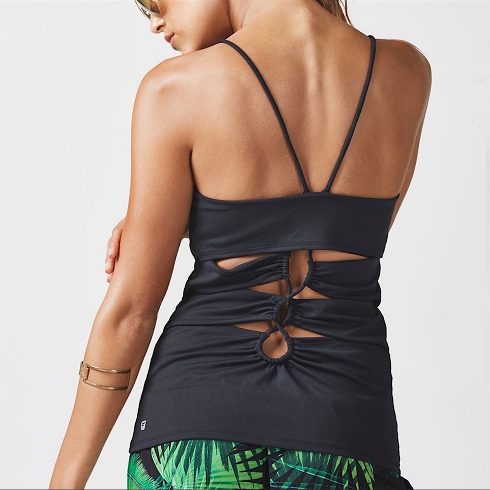 Fabletics Black Padded Loop Back Cutout Tank Top … - image 1